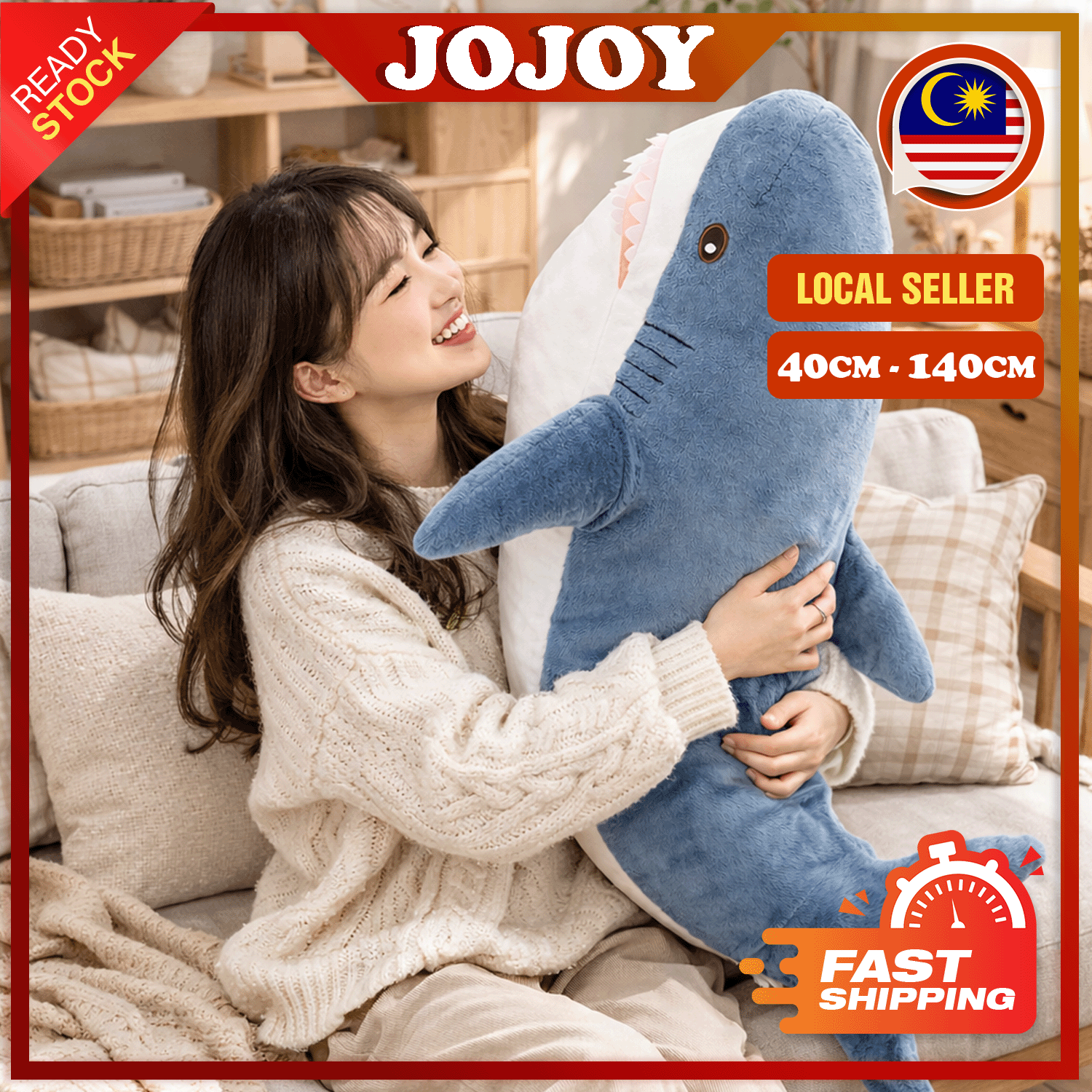 JOJOY Ikea BLAHAJ Big Shark Soft Hugging Bolster Doll 80cm/100cm/140cm ...