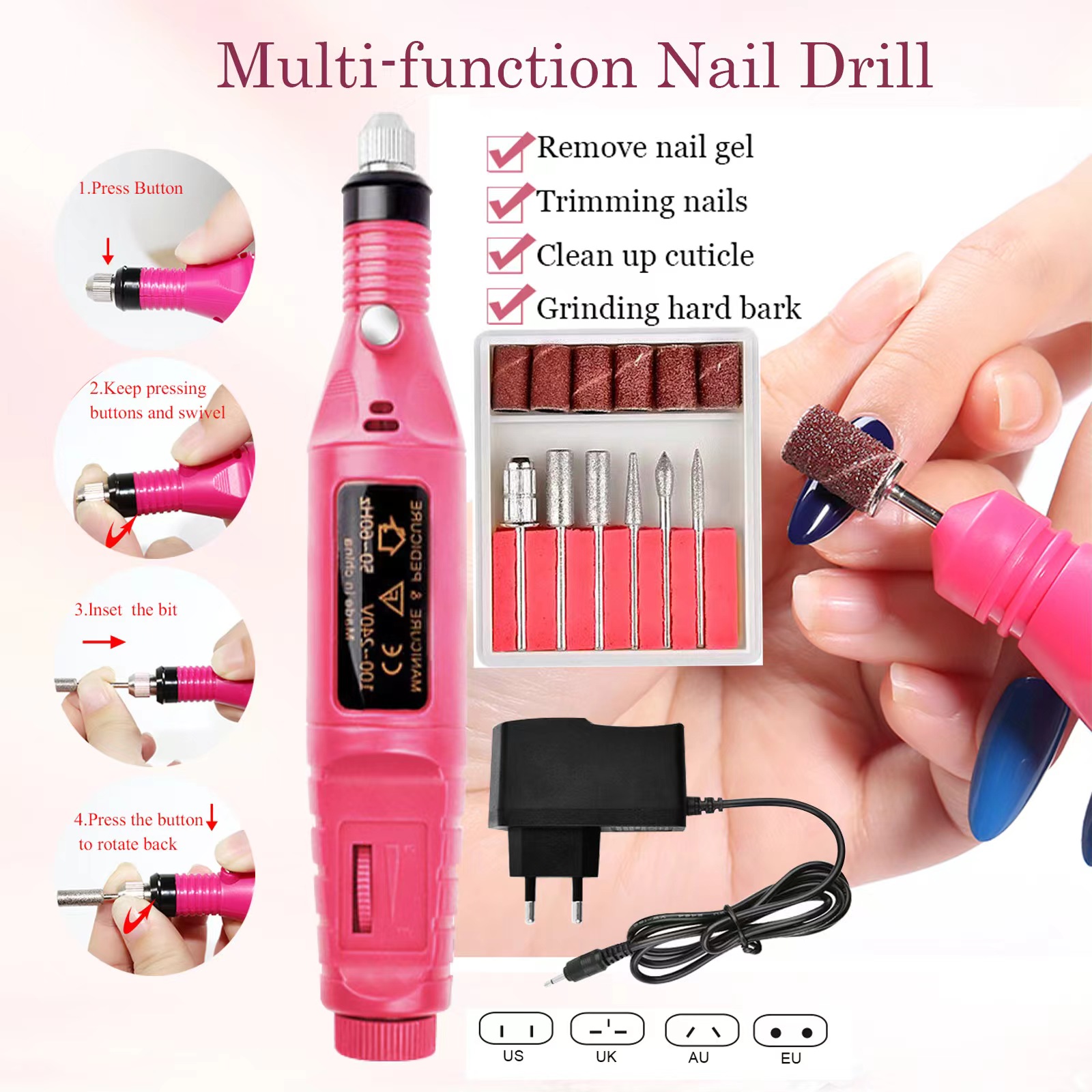 Nail.world Nail Drill Machine Electric Nail Grinder Manicure Pedicure ...