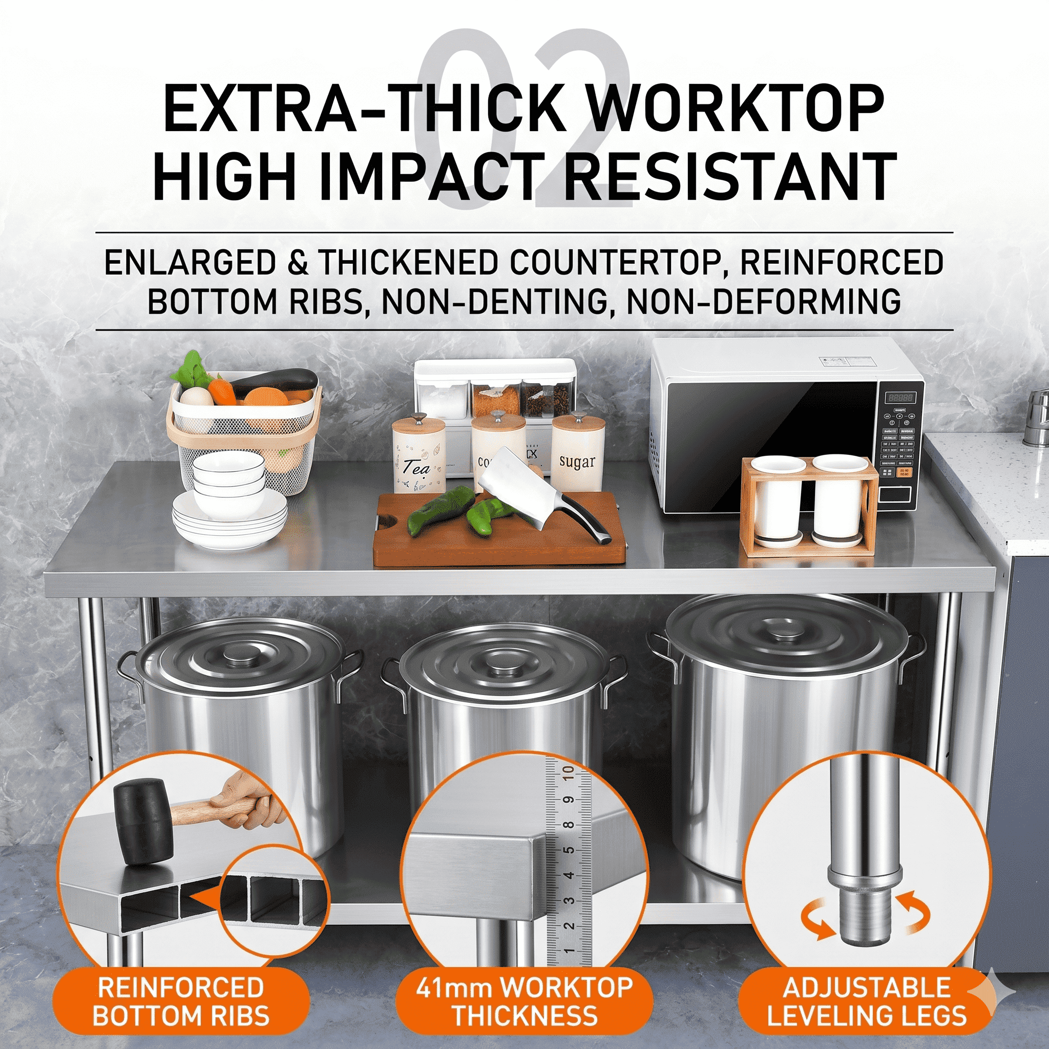 Kitchen Workbench 304 Stainless Steel Heavy Duty Storage Rack Round ...