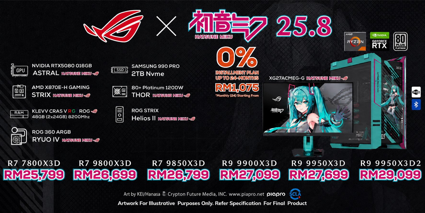 ROG ASTRAL RTX 5080 HATSUNE MIKU EDITION PC GAMING PACKAGE 48GB DDR5 ...