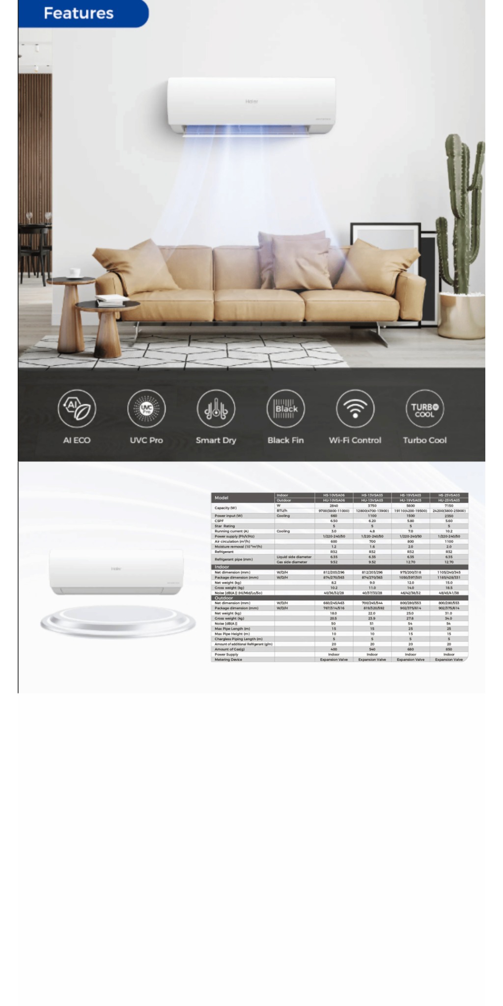 HAIER UV Cool AI ECO Series | 5 Star Inverter Air Conditioner 冷气机 | 1HP ...