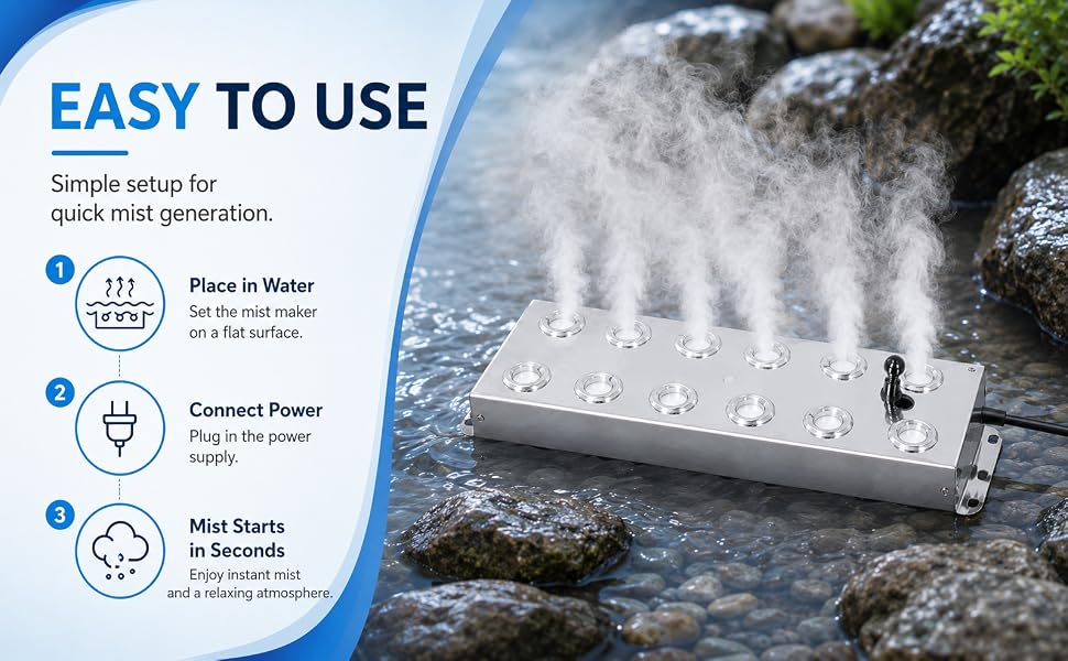 12 Head Ultrasonic Mist Maker Fogger Water Fountain Pond Rockery Decor ...