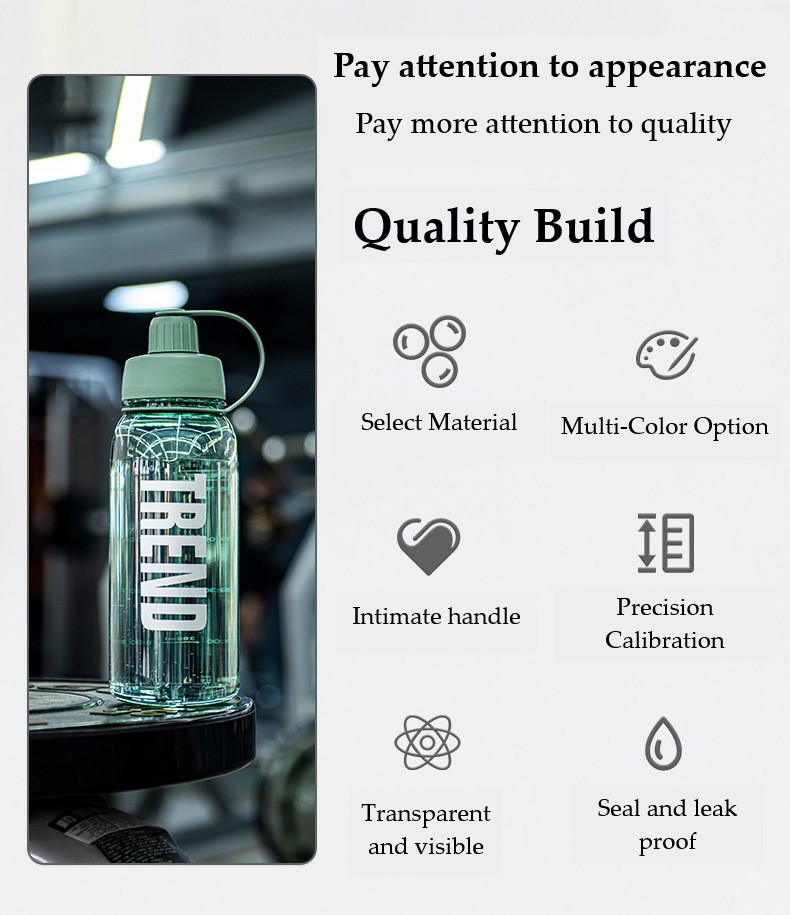 1500ml Large Water Bottle - BPA-Free Transplastic Bottle With Tick Marks, Leak-Proof, For Sports & Travel
