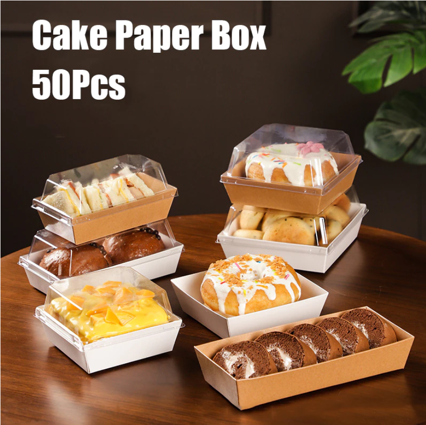 [BUNDLE] 50 PCS Kraft/White Paper Square and Rectangular Cake Box ...