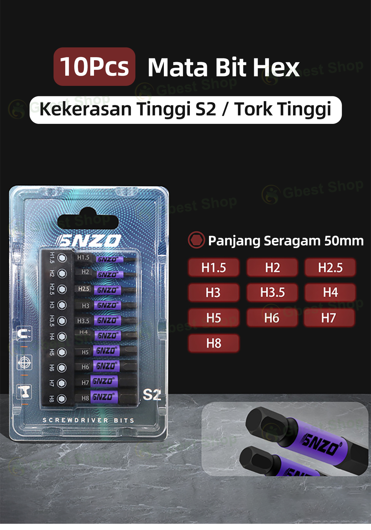 Gbest 【7 in 1 】/【10 in 1】Set Bit magnet Hex Kepala S2 Hex Head Wrench ...