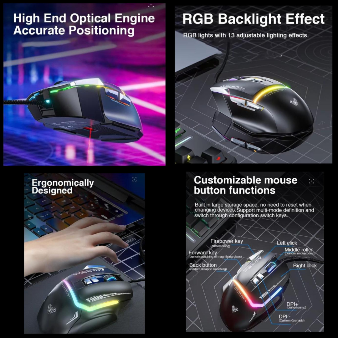 AULA S12Pro RGB Wired Gaming Mouse 12800DPI | 8 Programmable Button ...