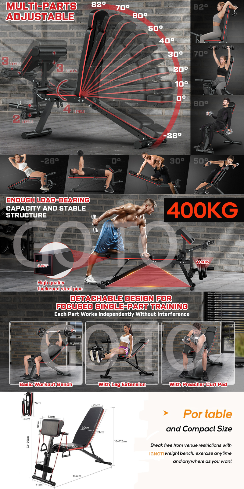 Adjustable Dumbbell Bench Training Full Body Workout Strength Training ...