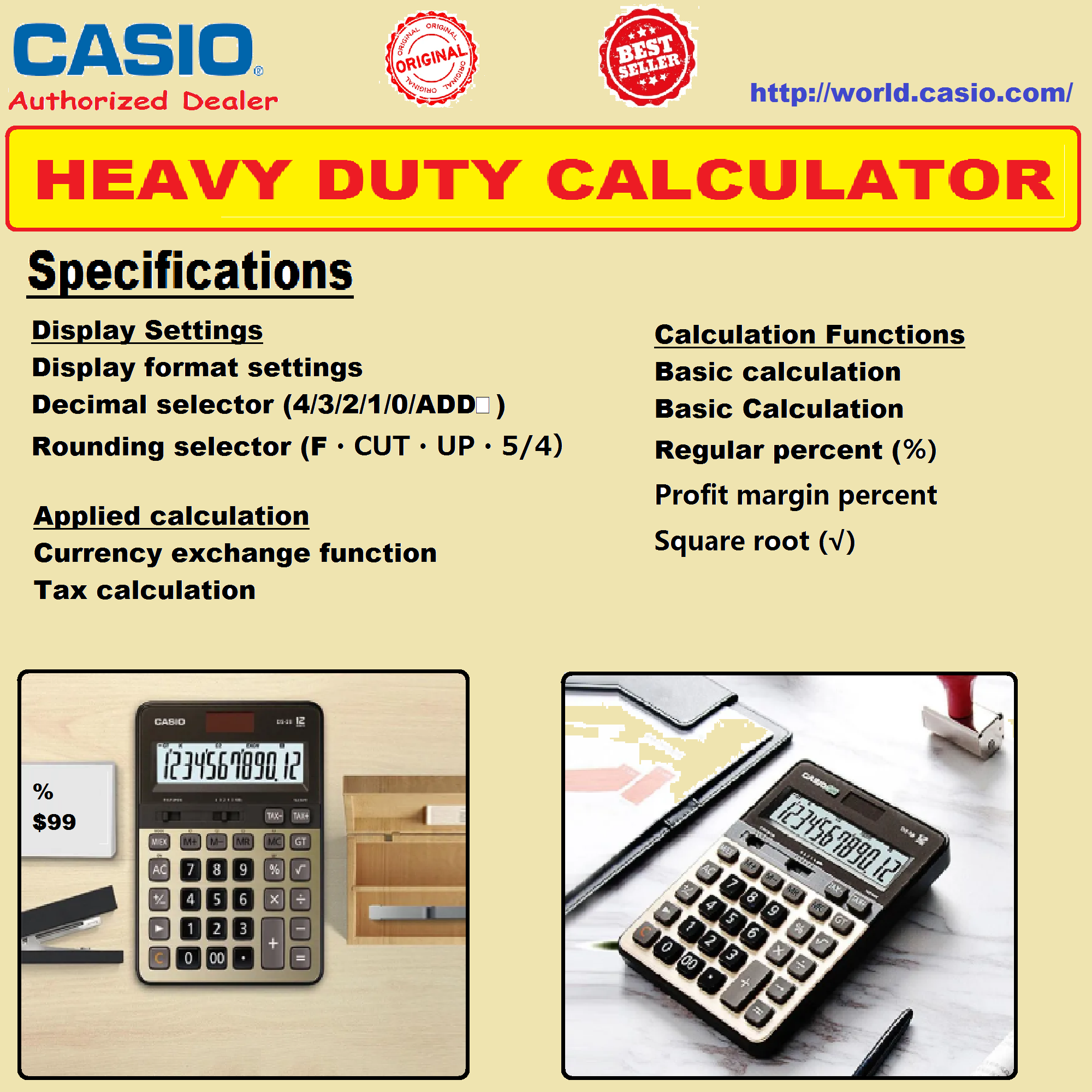 Casio DS-1B (10 digits) & DS-2B (12 digits) Heavy Duty Calculator Best ...