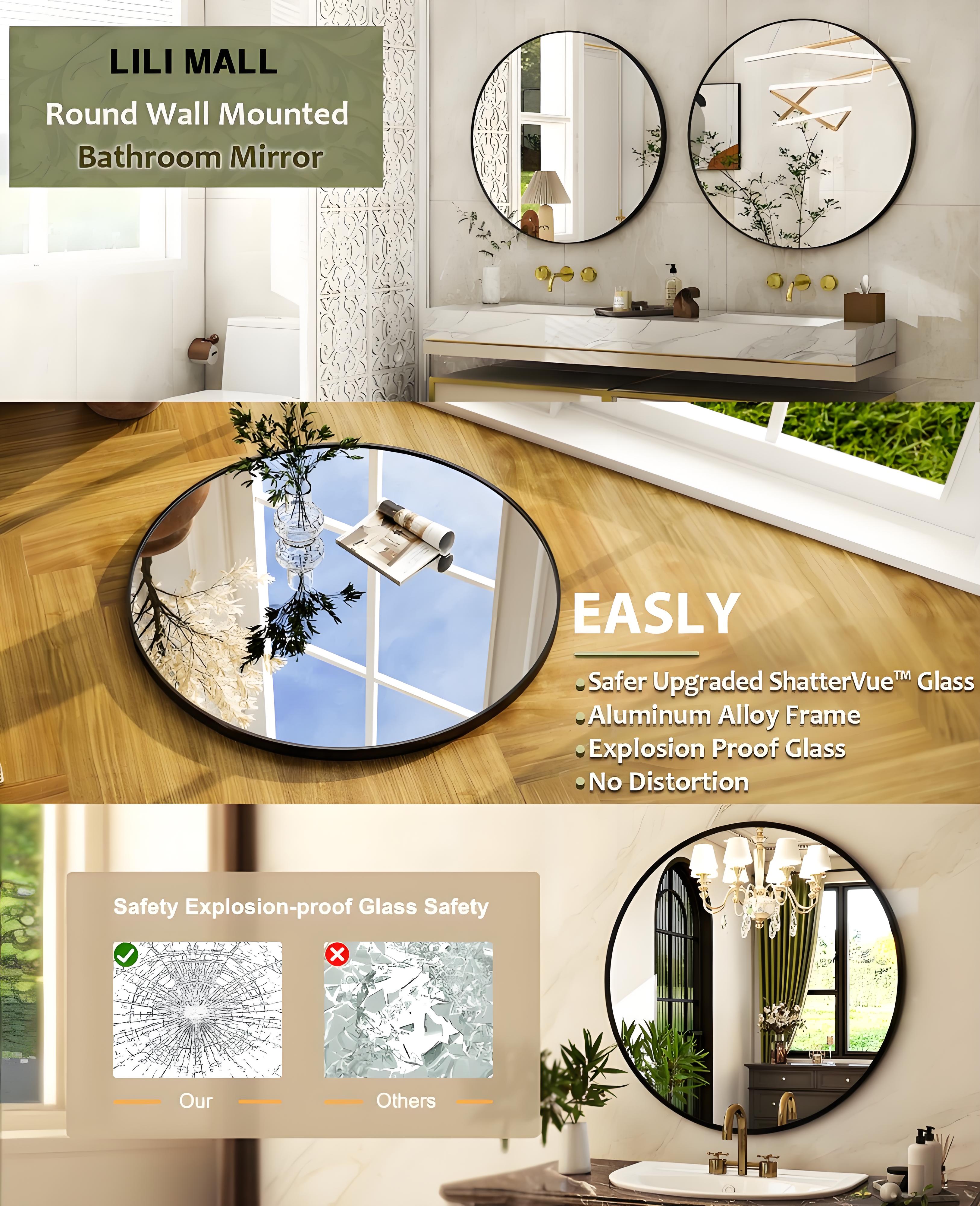 LI|Bathroom Mirror Explosion-proof Punch-free With Shelf Aluminum Alloy ...