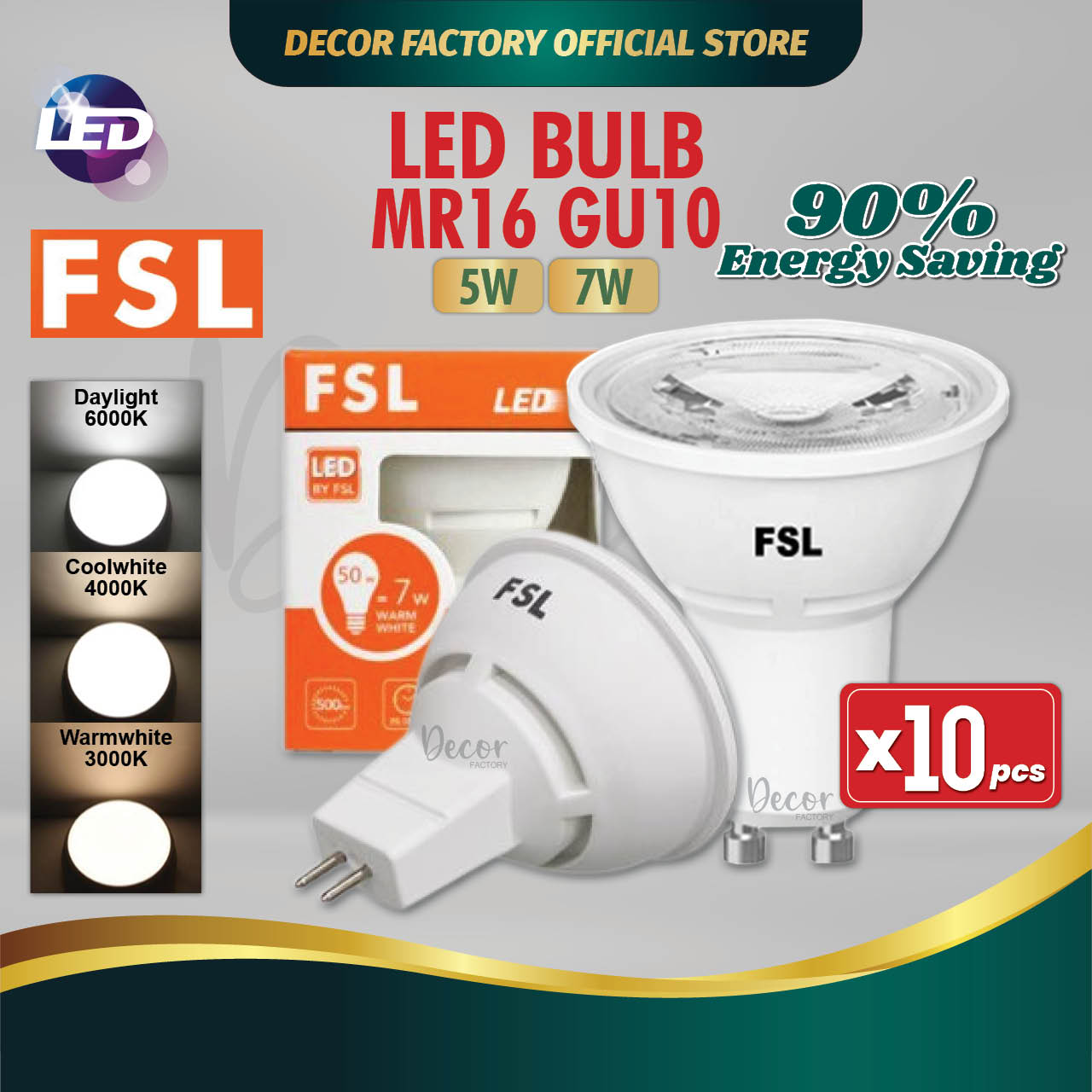 FSL [SET 10pcs] LED BULB HIGH QUALITY GU10 Bulb MR16 Bulb 5W 7W Spot ...