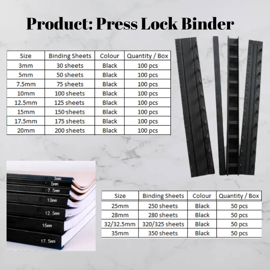 Plastic Press Binder ~ Binding Strip ~ Lock Binder (Black Color ...