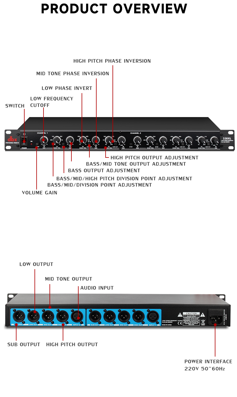 DBX 338XL frequency divider, mono three-way/stereo two-way, TRS ...