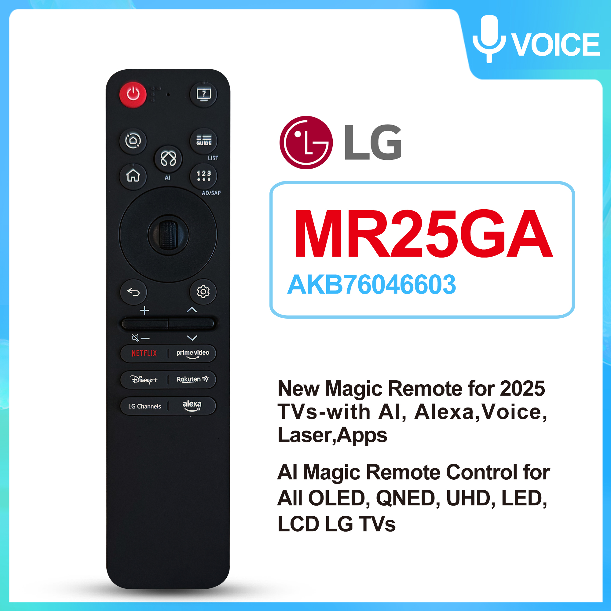 MR25GA New Magic Remote for LG 2025 TVs-with AI, Alexa,Voice,Laser,Apps ...