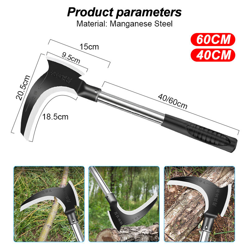 40/60cm 2-in-1 Steel Double-Headed Garden Sickle with 40cm Steel Handle ...