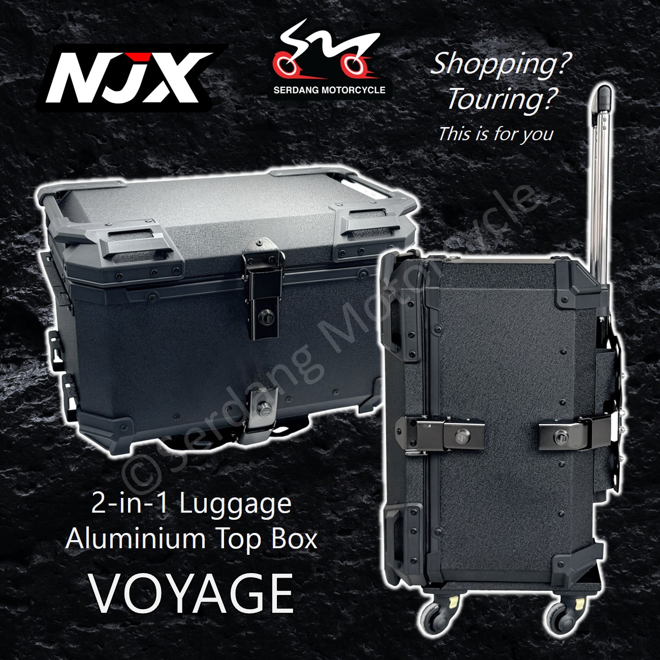 NJX VOYAGE 2 in 1 Aluminium Top Box Hand Carry Luggage Touring Case ...