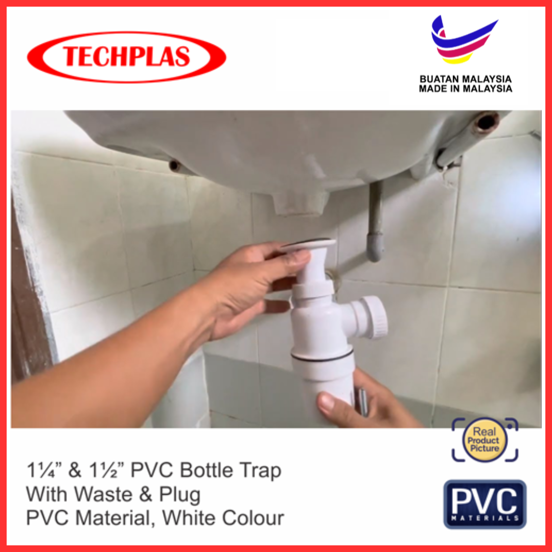 TECHPLAS BASIN BOTTLE TRAP WITH WASTE 1-1/4