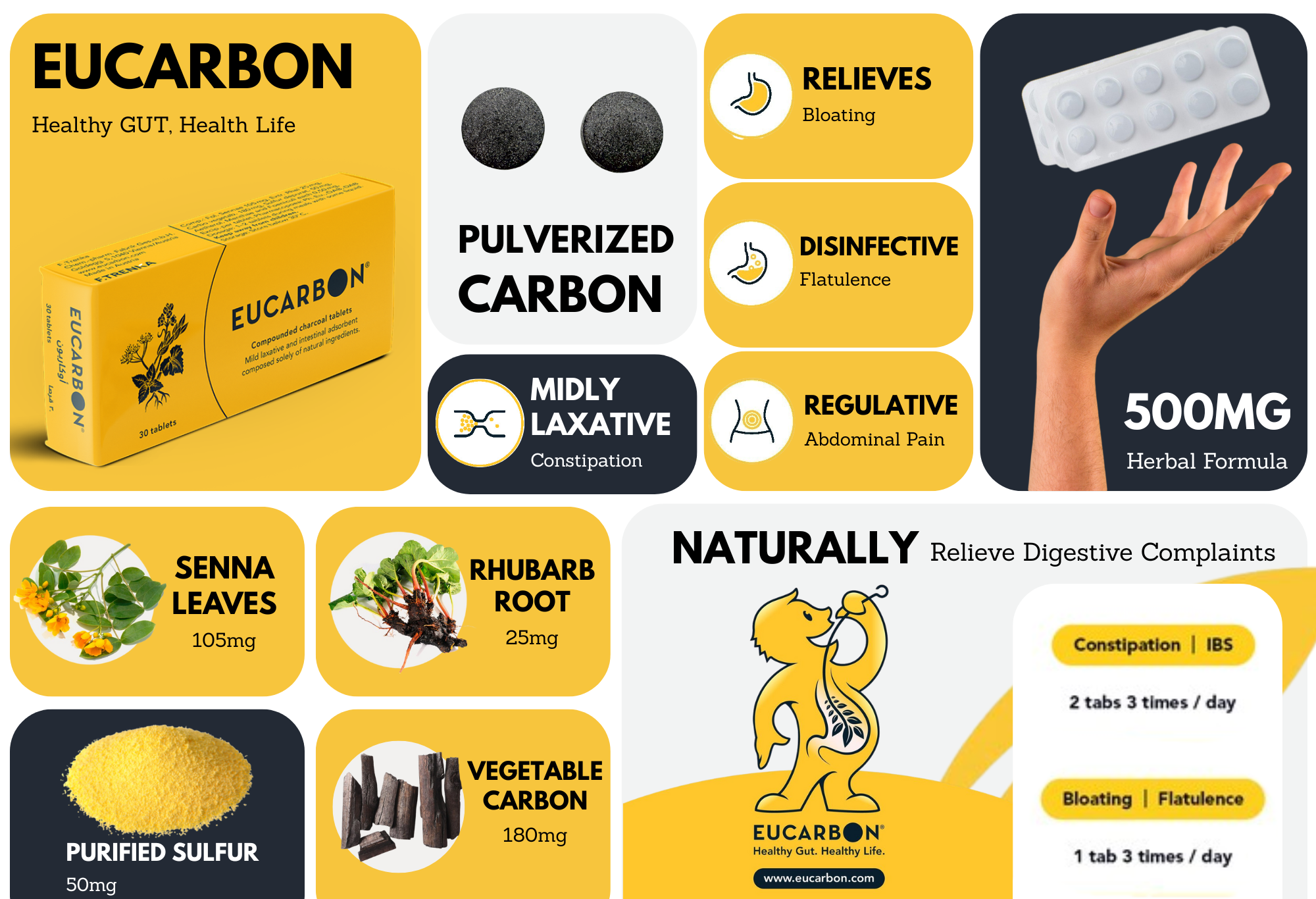 EUCARBON Herbal Tablet 500mg Traditional Formula Carbon | Charcoal ...