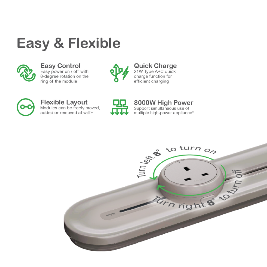 SCHNEIDER Power Track Surface Mount 50cm / 60cm / 80cm with 13A / USB ...