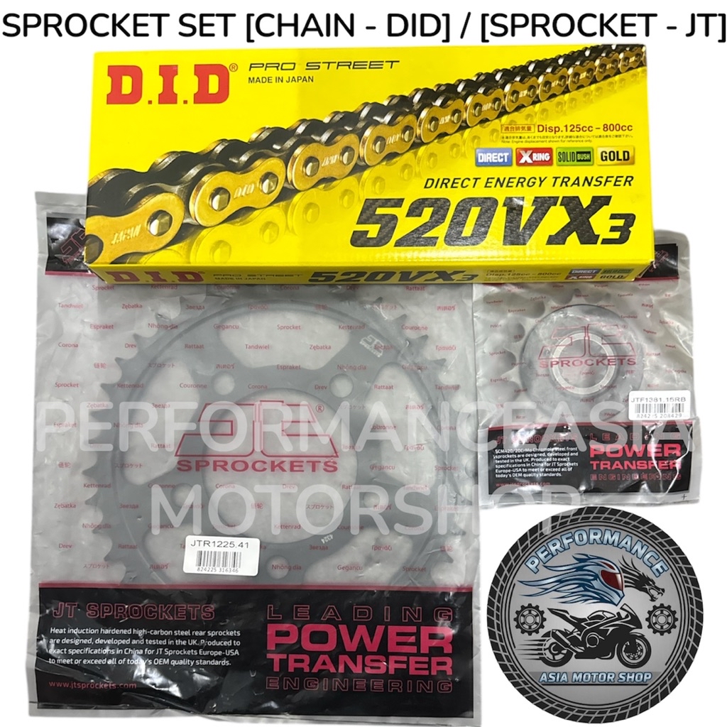 SPROCKET JT & CHAIN DID SET G&B [520VX3&525VX3] [112L&114L&116L&120L ZB ...