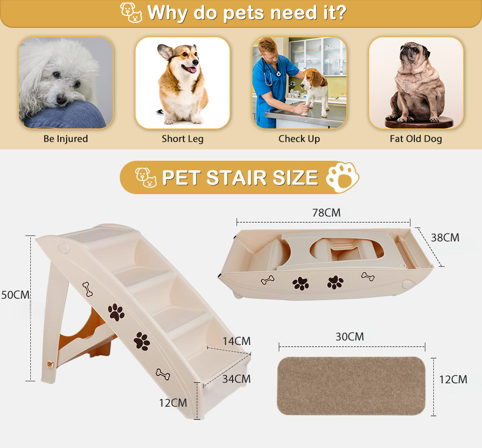 Steps Pet Dog Stairs for High Beds and Sofa Puppies Ramp with Removable ...