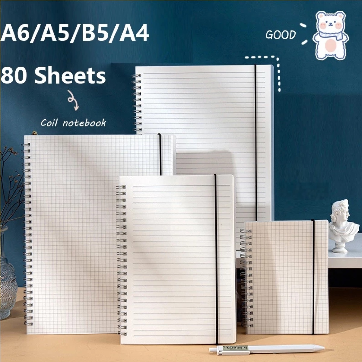 Spiral notebook 80g 80sheet 160pages grid lined blank A4 B5 A5 A6 ...