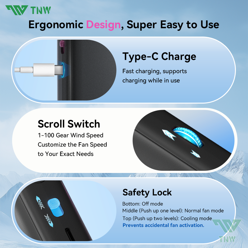 TNW OK7 Mini Handheld Fan Adjustable Speed Rechargeable Portable Fan ...