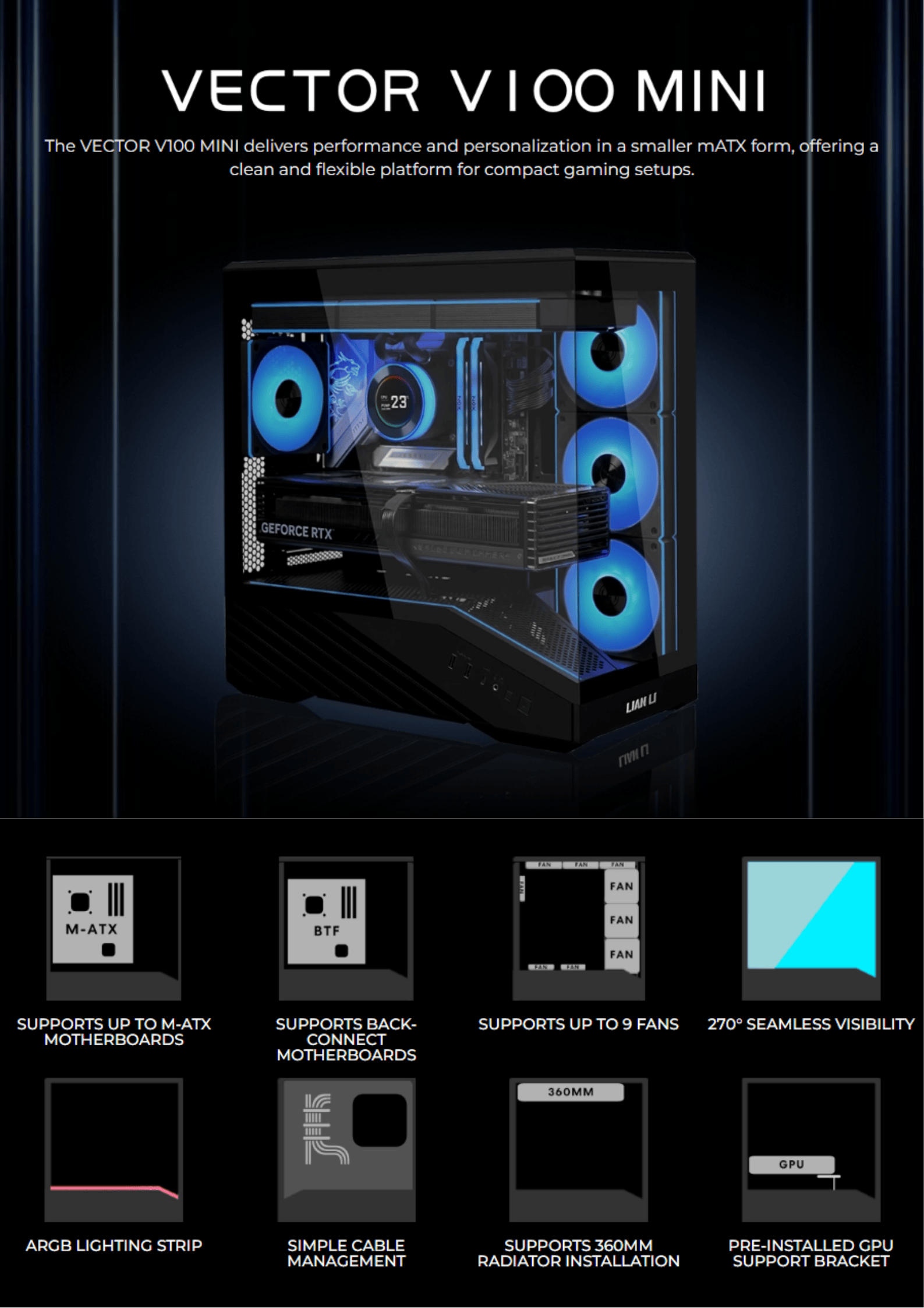 LIAN LI VECTOR V100R MINI MATX CASING w 4 ARGB FAN INCLUDED #1Y ...