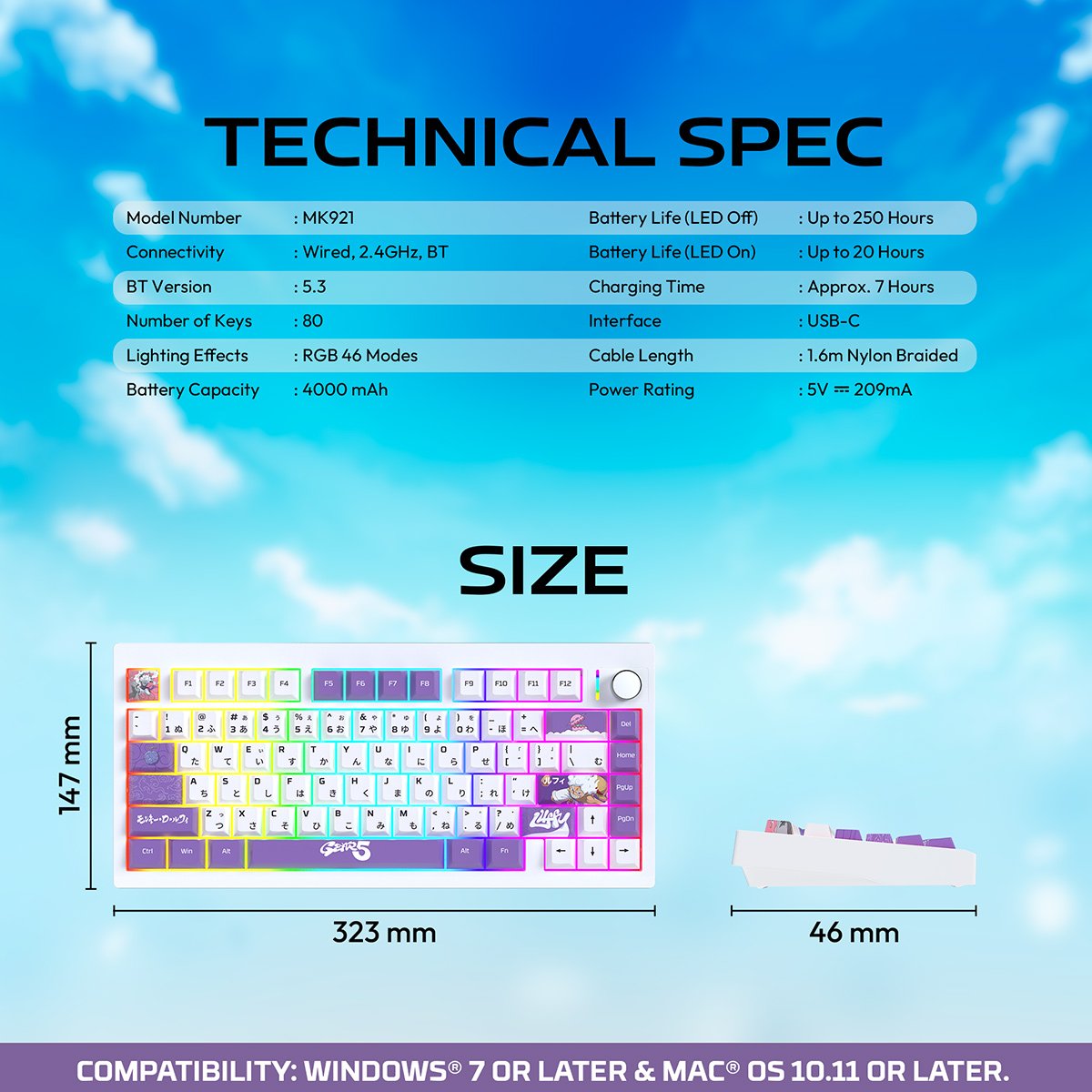 FANTECH MAXFIT 8 MK921 ONE PIECE Edition Wireless Gaming Keyboard ...