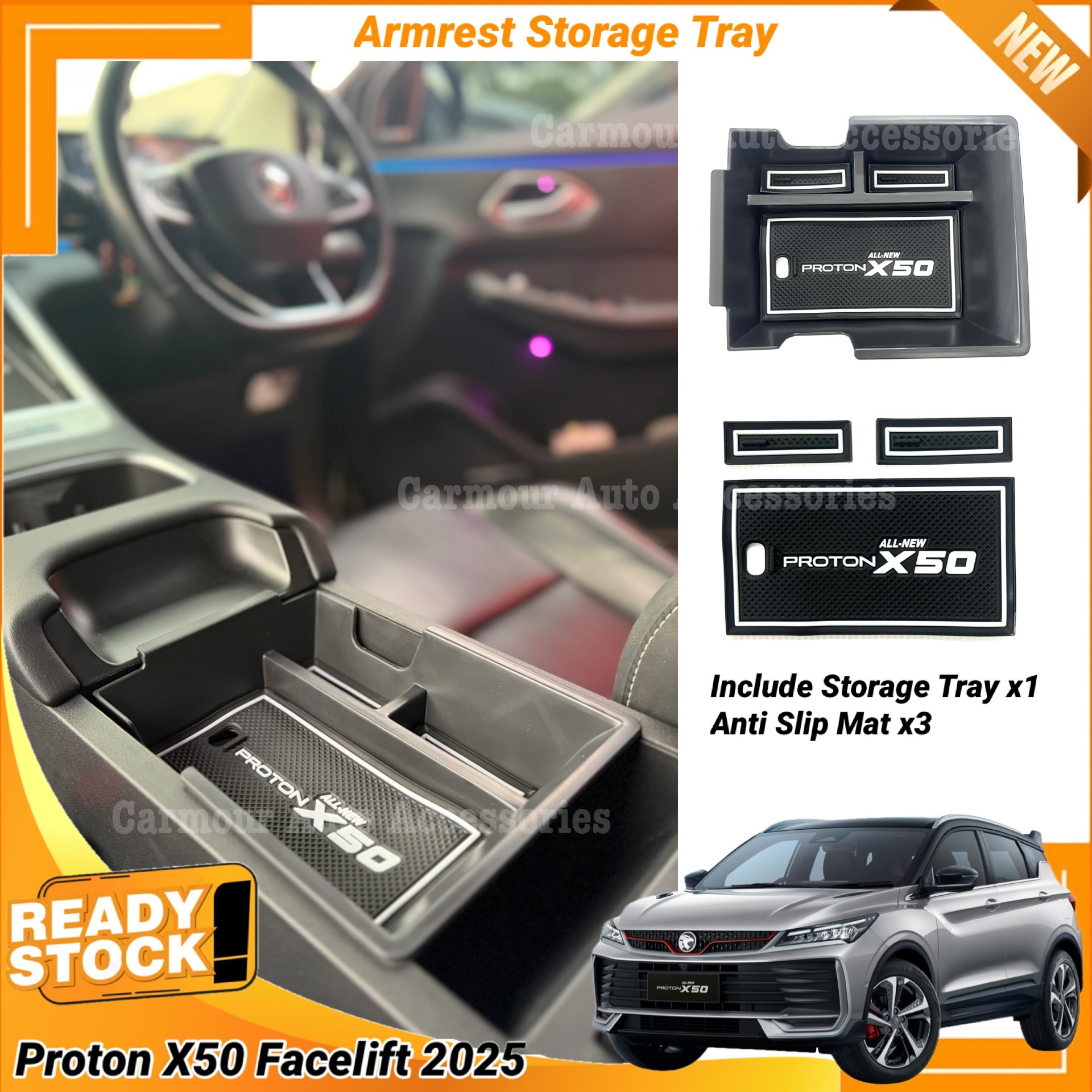 Proton X50 Facelift 2025+ Centre Armrest Storage Tray Compartment Tray ...