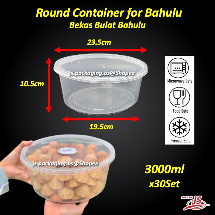 Felton Round Disposable Plastic Food Container 2300ml/3000ml Bekas Kuih ...