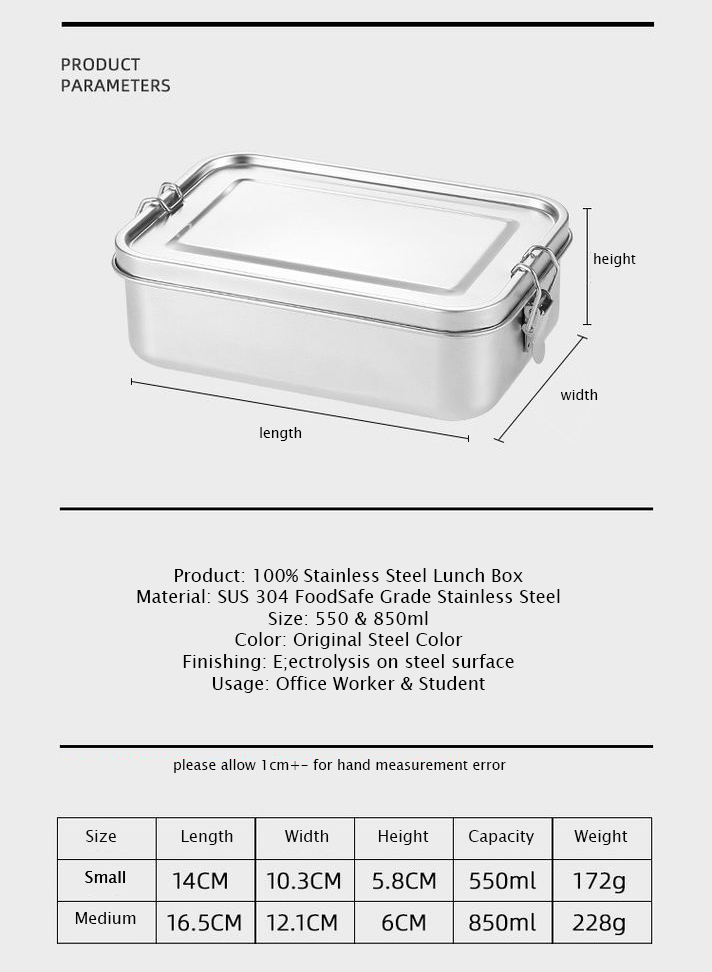 Mystuff527 304 SUS Stainless Steel Leak-Proof Lunch Box Bento Box 550ml ...