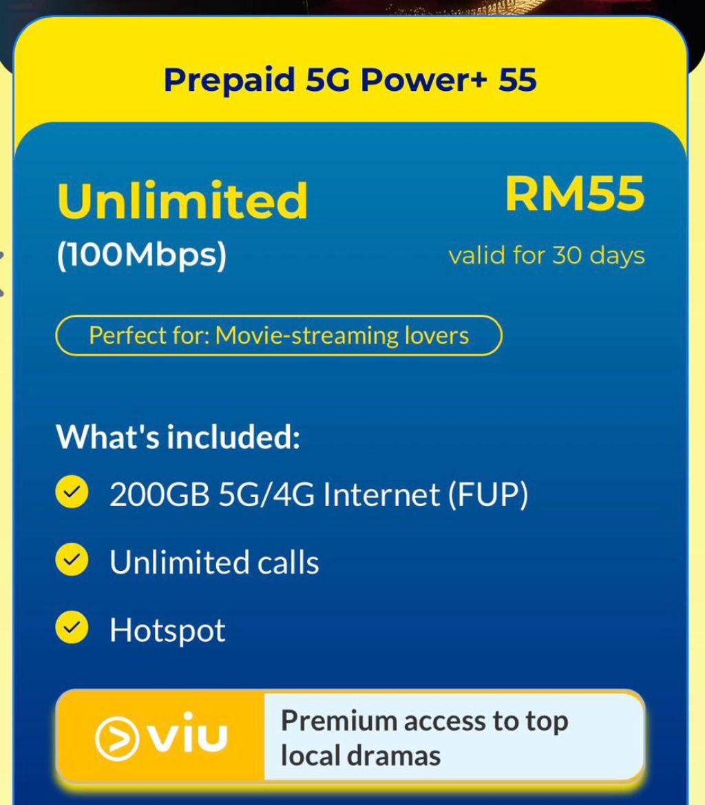5G CelcomDigi Prepaid Unlimited Data High Speed Power 55 Unlimited Call ...
