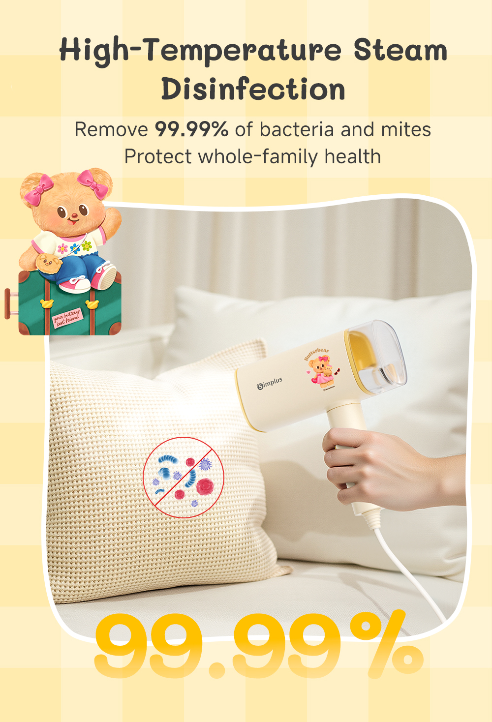 【Simplus×Butterbear】1200W Portable Handheld Iron Garment Steamer 180ML ...