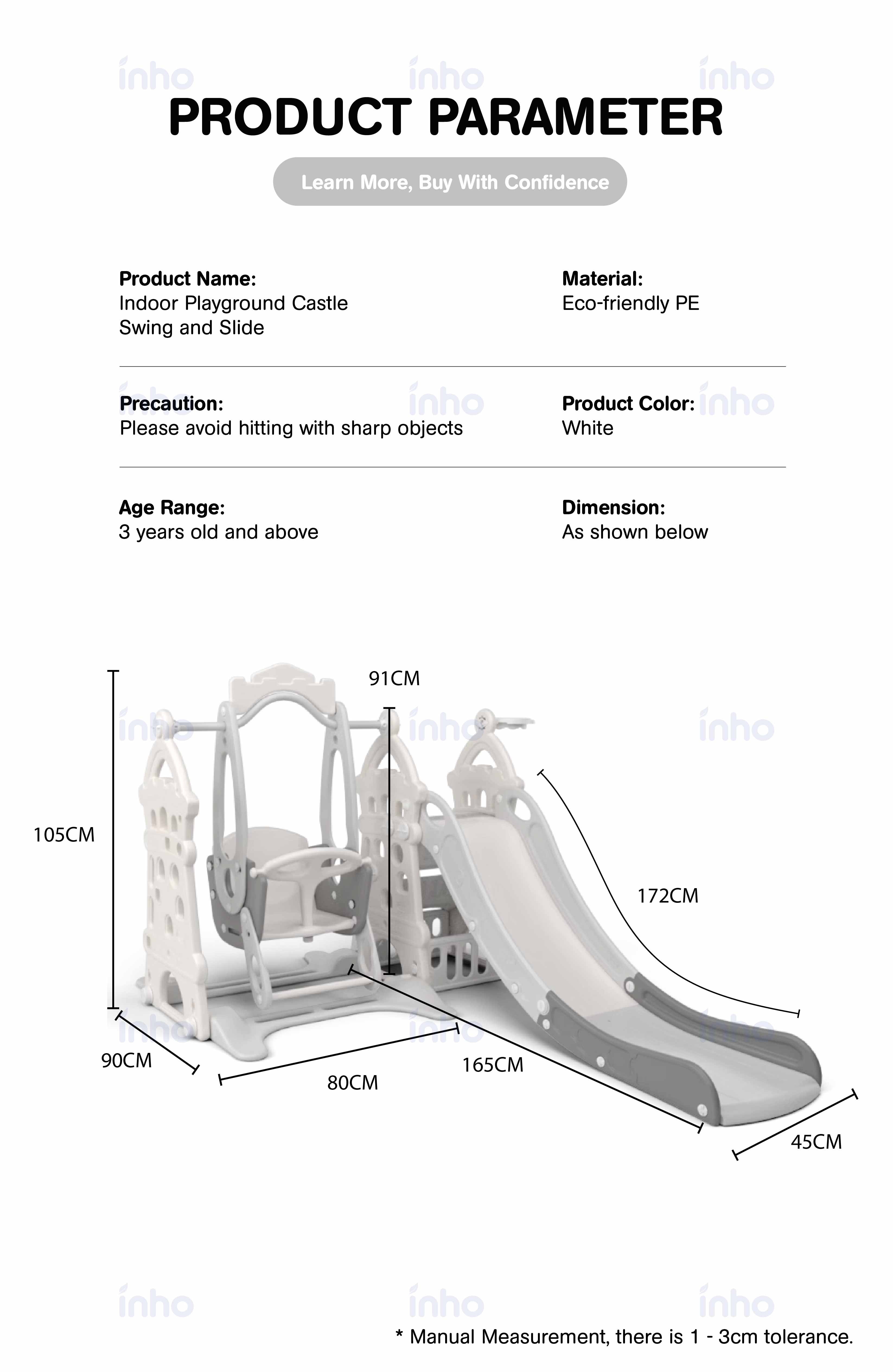 INHO 2 in 1 Castle Playground Play Set For Kids Swing Slide Combination ...