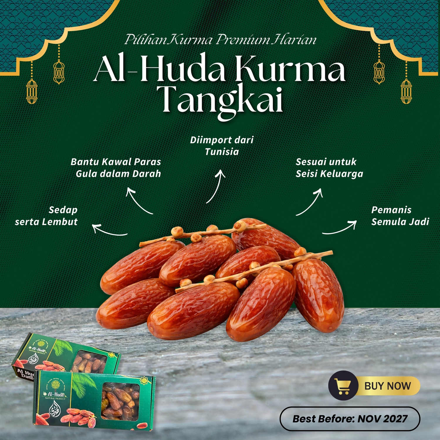 (New Batch) Kurma Tangkai l Al Huda Dates 400g l Product of Tunisia ...