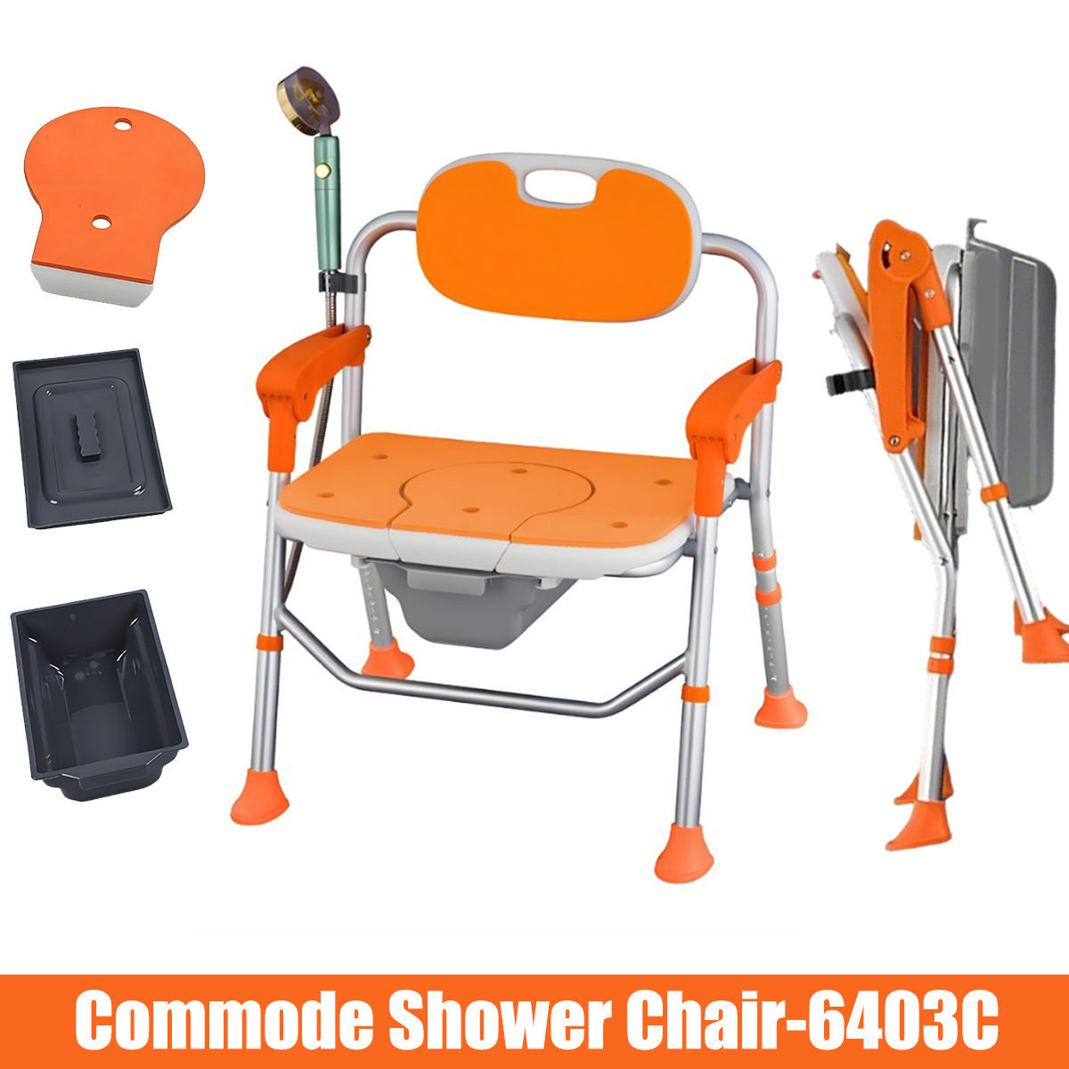 Elderly Bathroom Foldable Shower Chair With Commode & Wheel Home Toilet ...