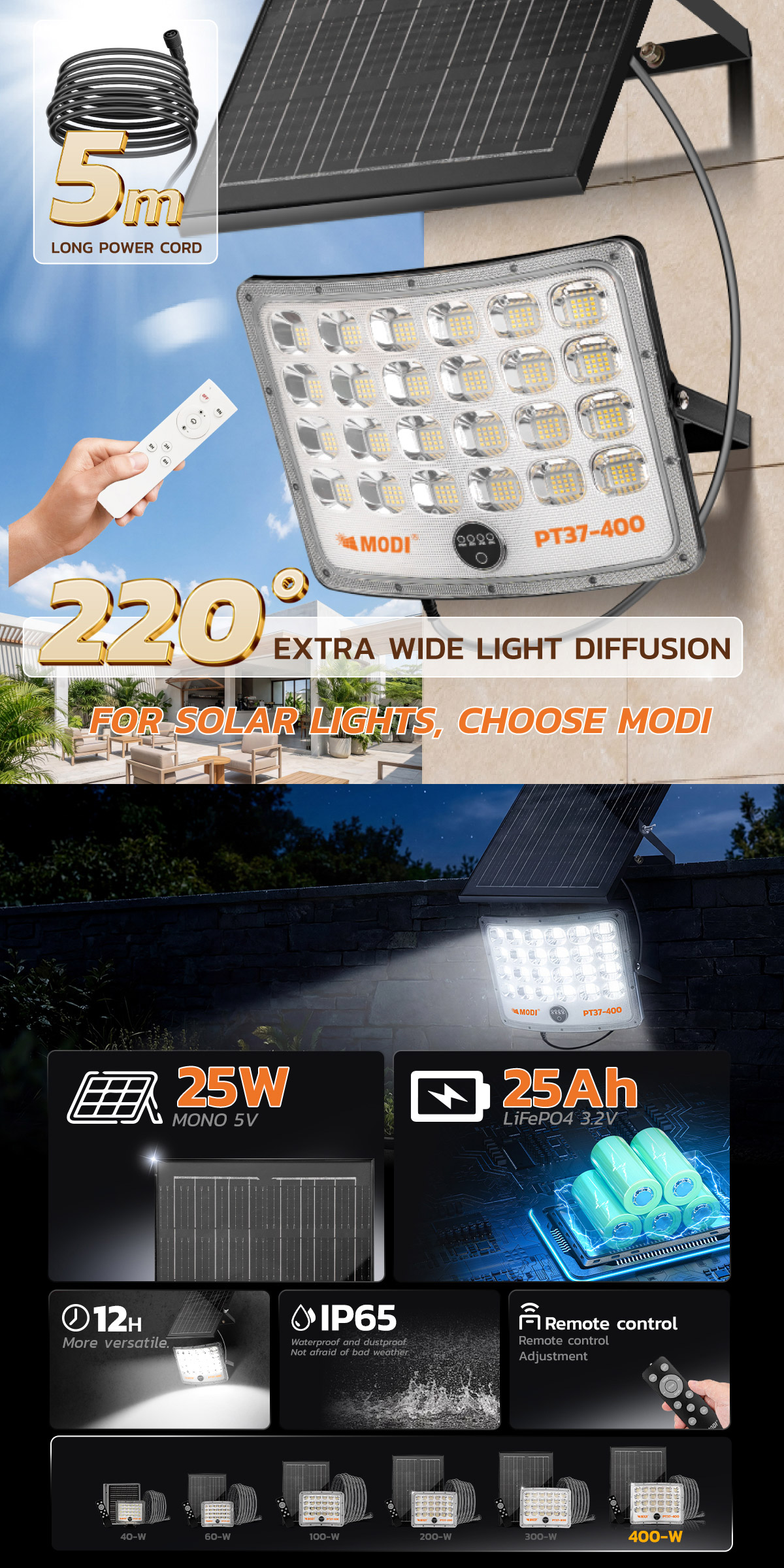 MODI Solar Spotlight lampu 40W 60W 100W 200W 300W 400W 3 lighting modes ...