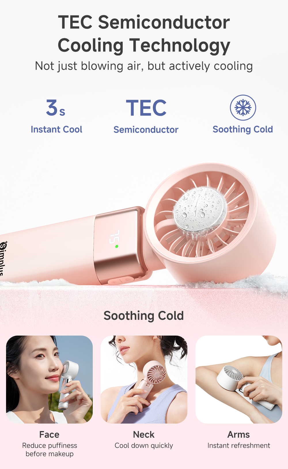 【New】Simplus Pink Handle Cooling Fan Fordable Portable Neck-Hanging ...