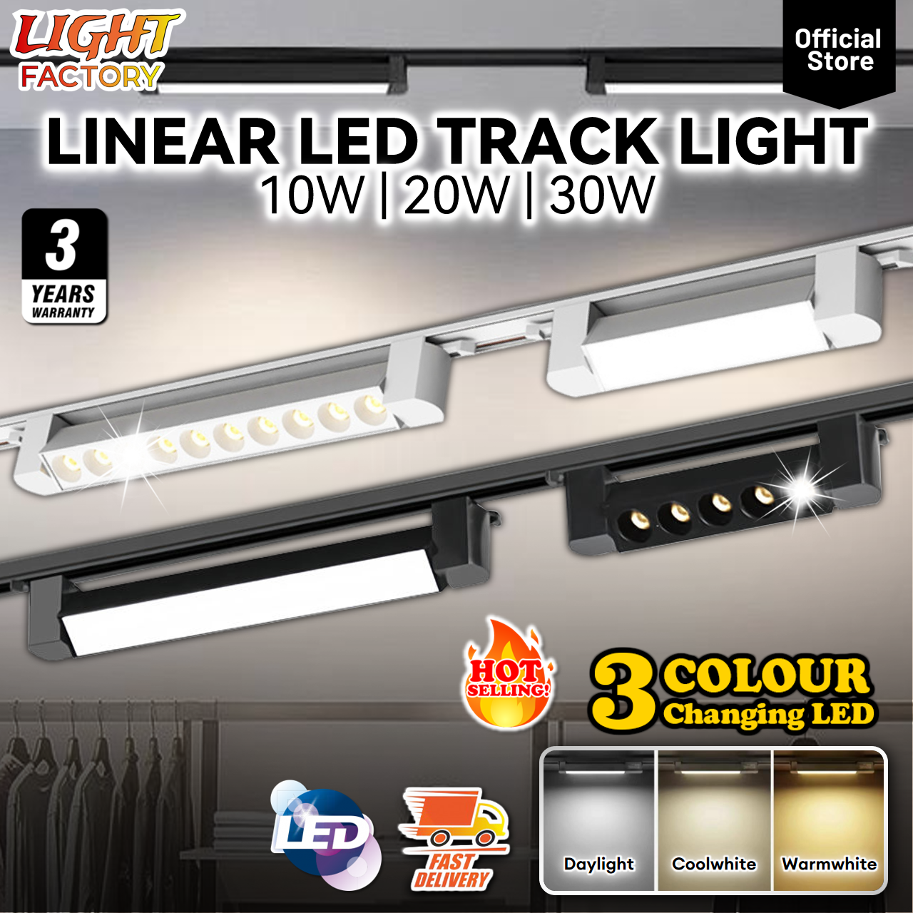Linear Led Track Light 10W 20W 30W Spotlight 1 Meter Track Rail 3 ...