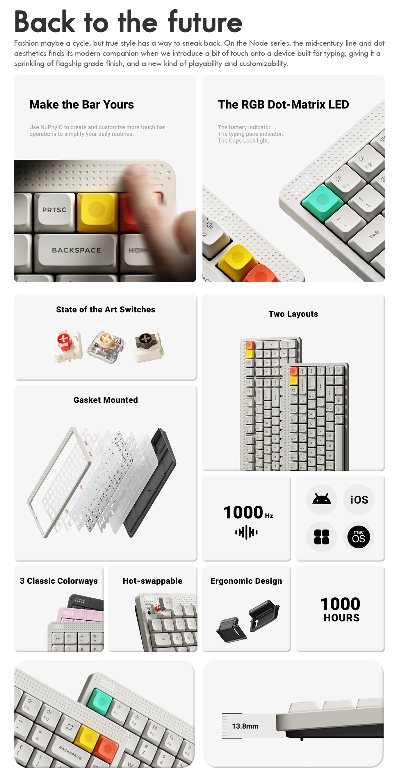 NuPhy Node75 Node100 Low Profile Wireless Mechanical Keyboard Bluetooth ...
