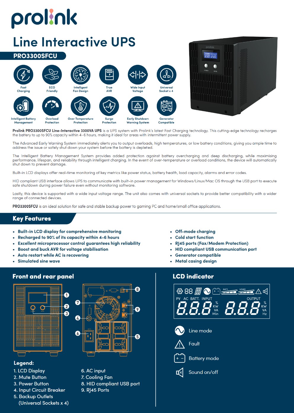 Prolink 3300VA/1800W UPS Power Backup With AVR For Computer/Modem ...
