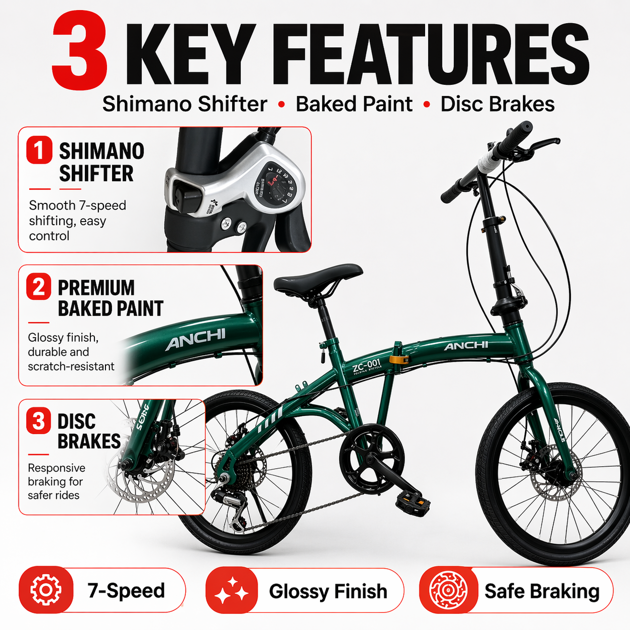 Foldable bike Siap pasang 20 inch Basikal Lipat shimano 7-speed Disc ...