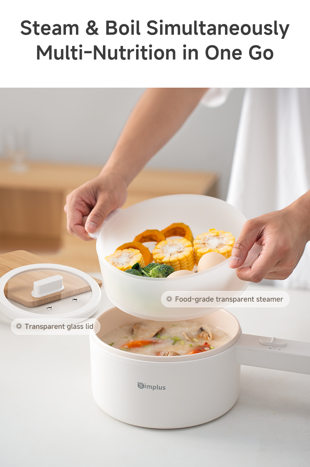 Simplus 1.8L Electric Cooker丨600W Multi-Functional Cooking丨Long Handle丨 ...