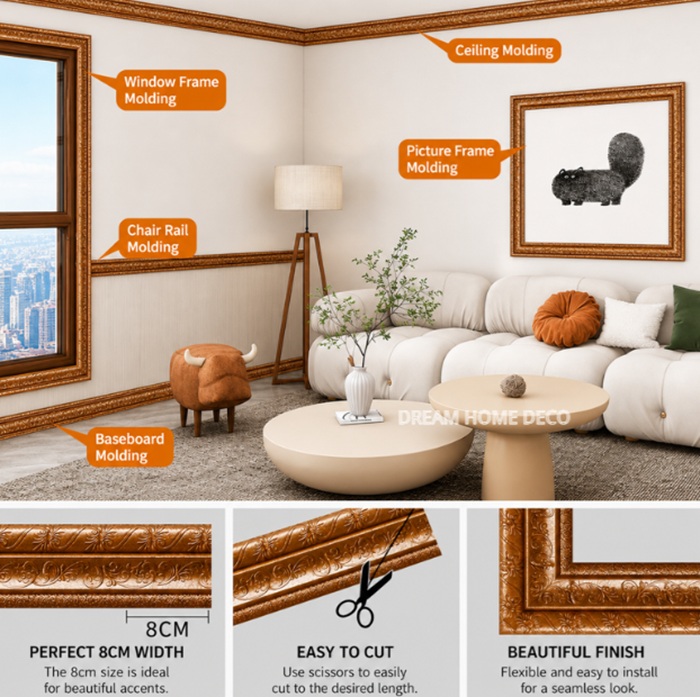 2.3meters Pelekat Garisan Hiasan Dinding 3D Foam | 3D Skirting Line ...