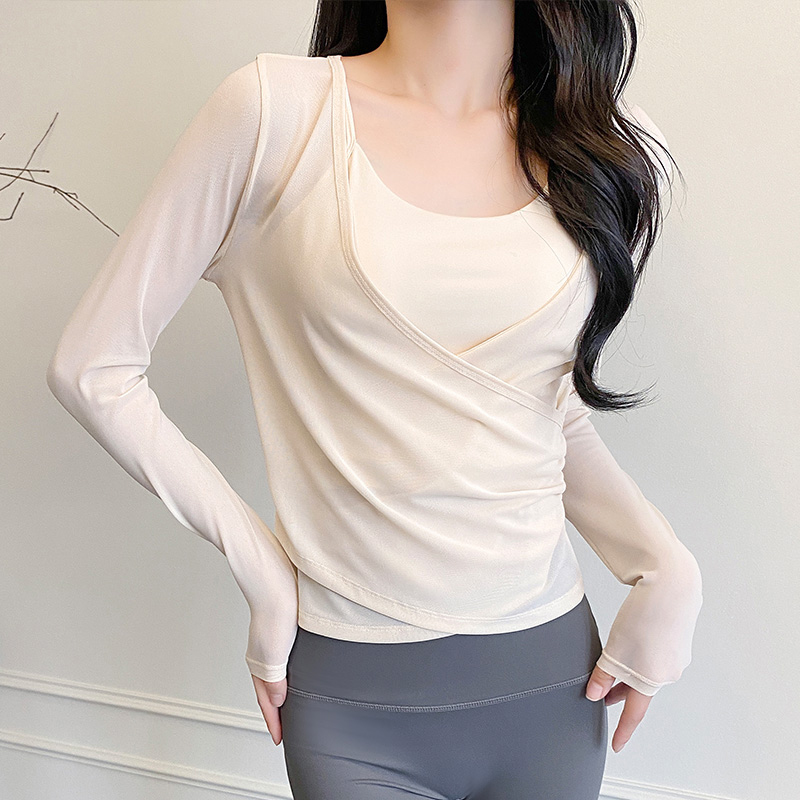 FUYOGI Overlaped Mesh Long Sleeves Sport Wear Woman Decathlon Fitness ...