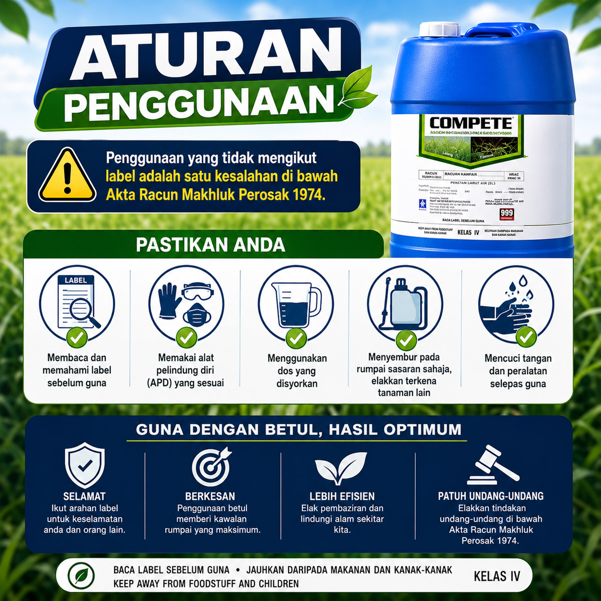20L Compete Racun Rumput Racun Rumpai Racun Serap Glyphosate 13.6 ...