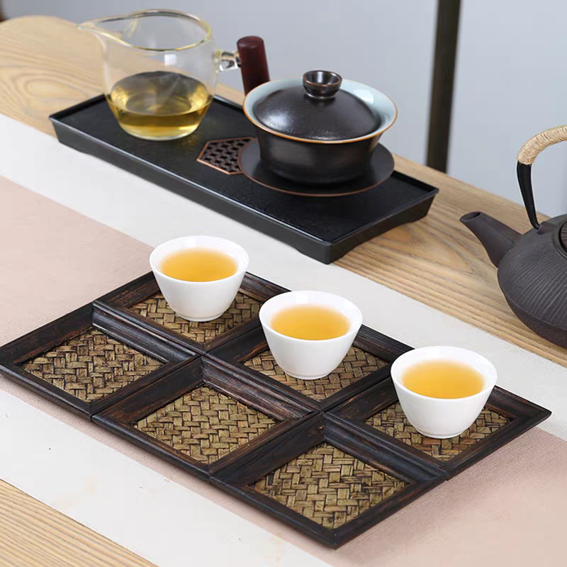 Solid Wood Bamboo Woven Square Tea Cup Pad Thermal Insulation Pad ...