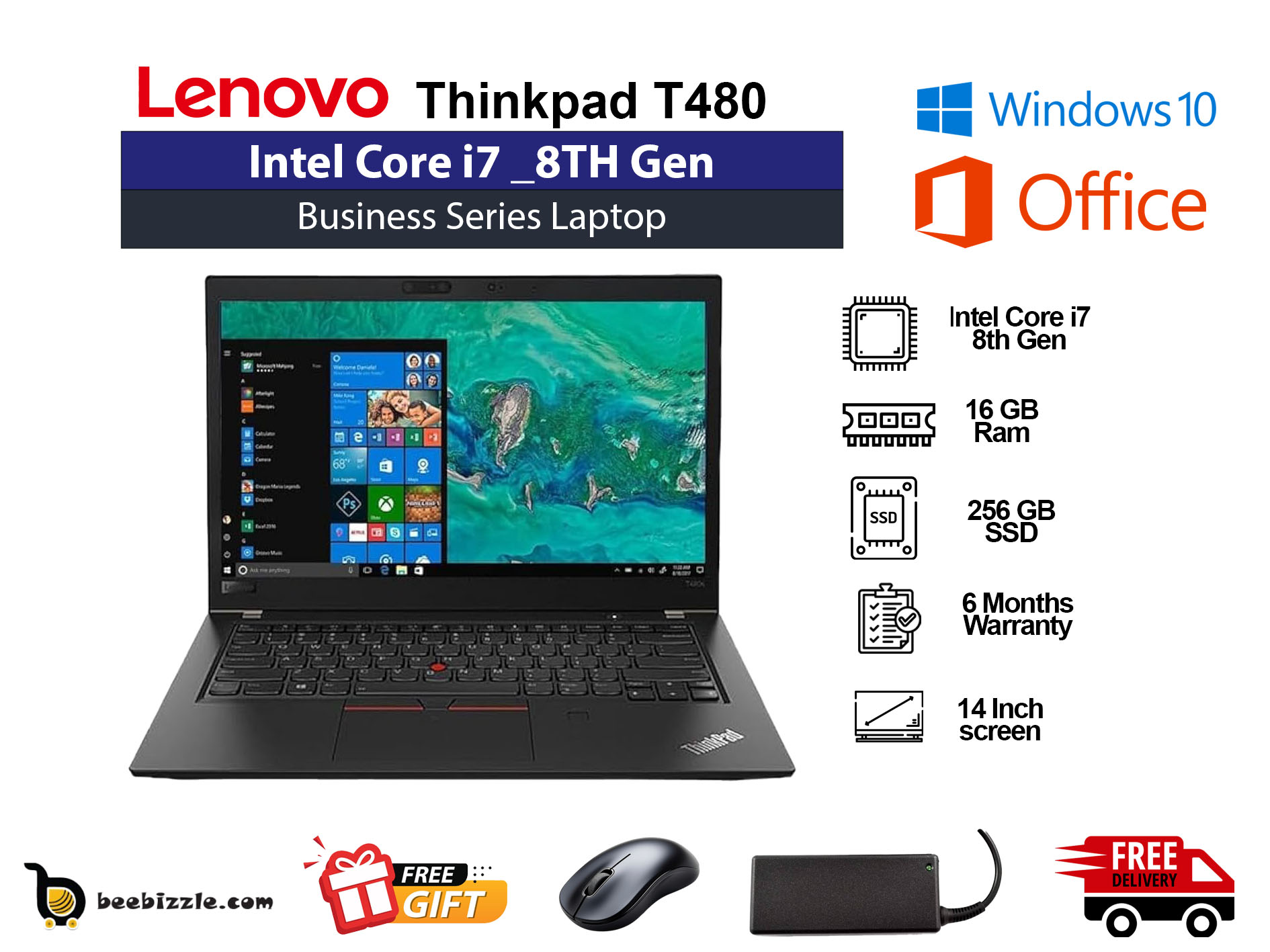 Lenovo ThinkPad T480 Business Laptop, 14
