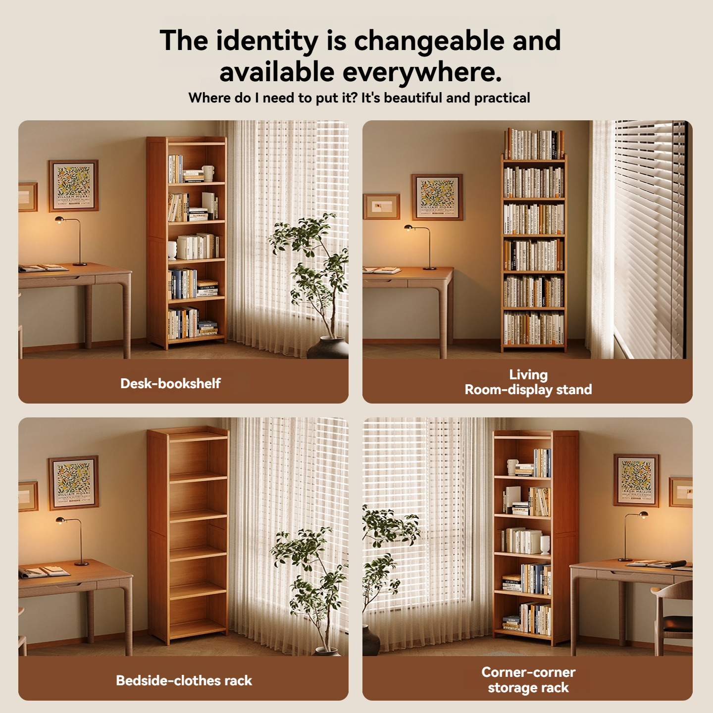Bookcase Display Rack Bamboo Practical Cabinet Bookshelf Showcase ...