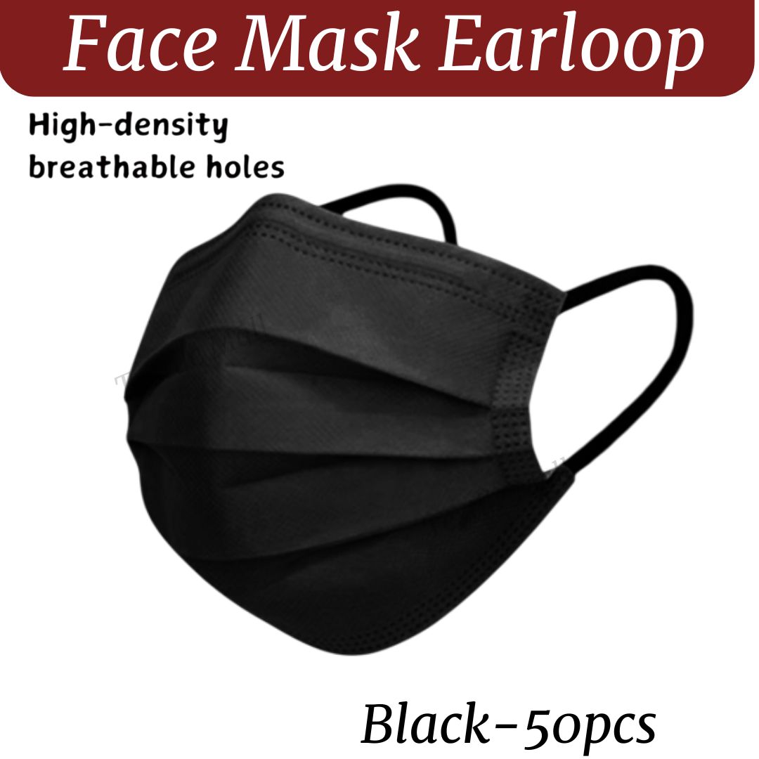 50pcs Full Black colour 3ply Face mask Non Medical Disposable Mask full ...